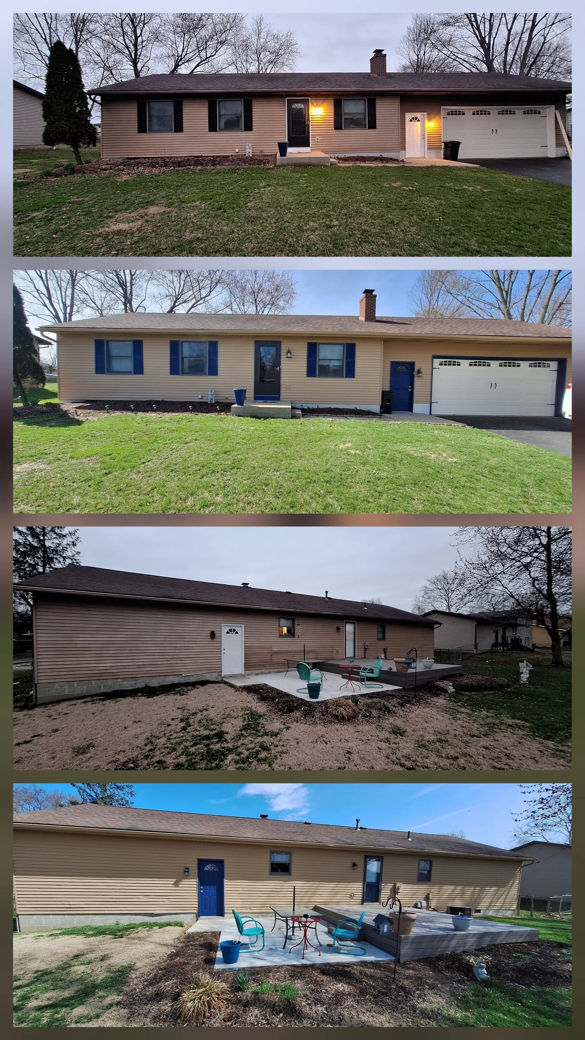 House exterior painting project collage with multiple views
