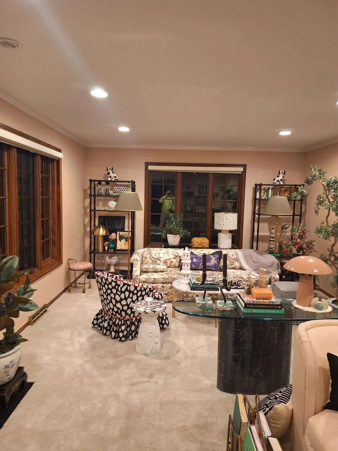 Living room painted warm blush beige