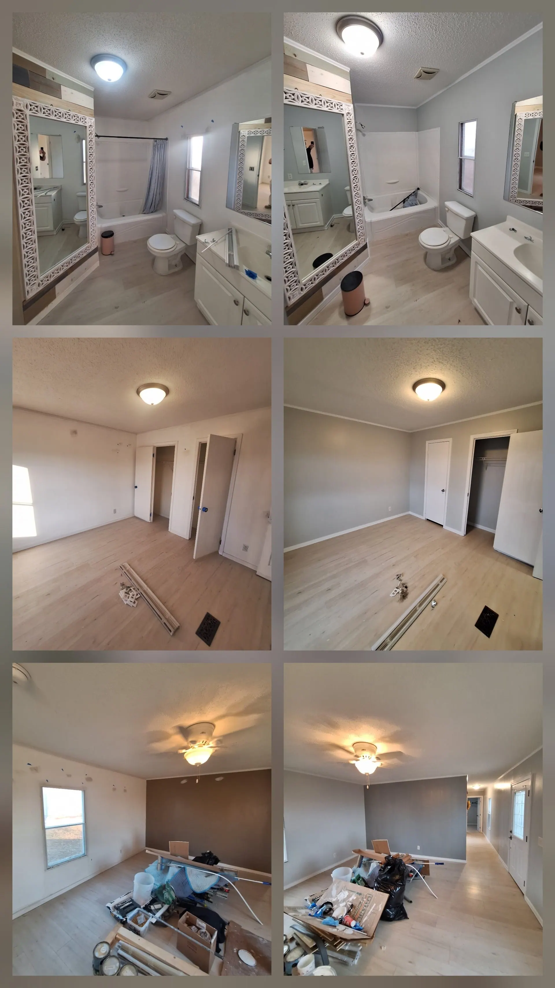 Bathroom painting project collage showing multiple angles