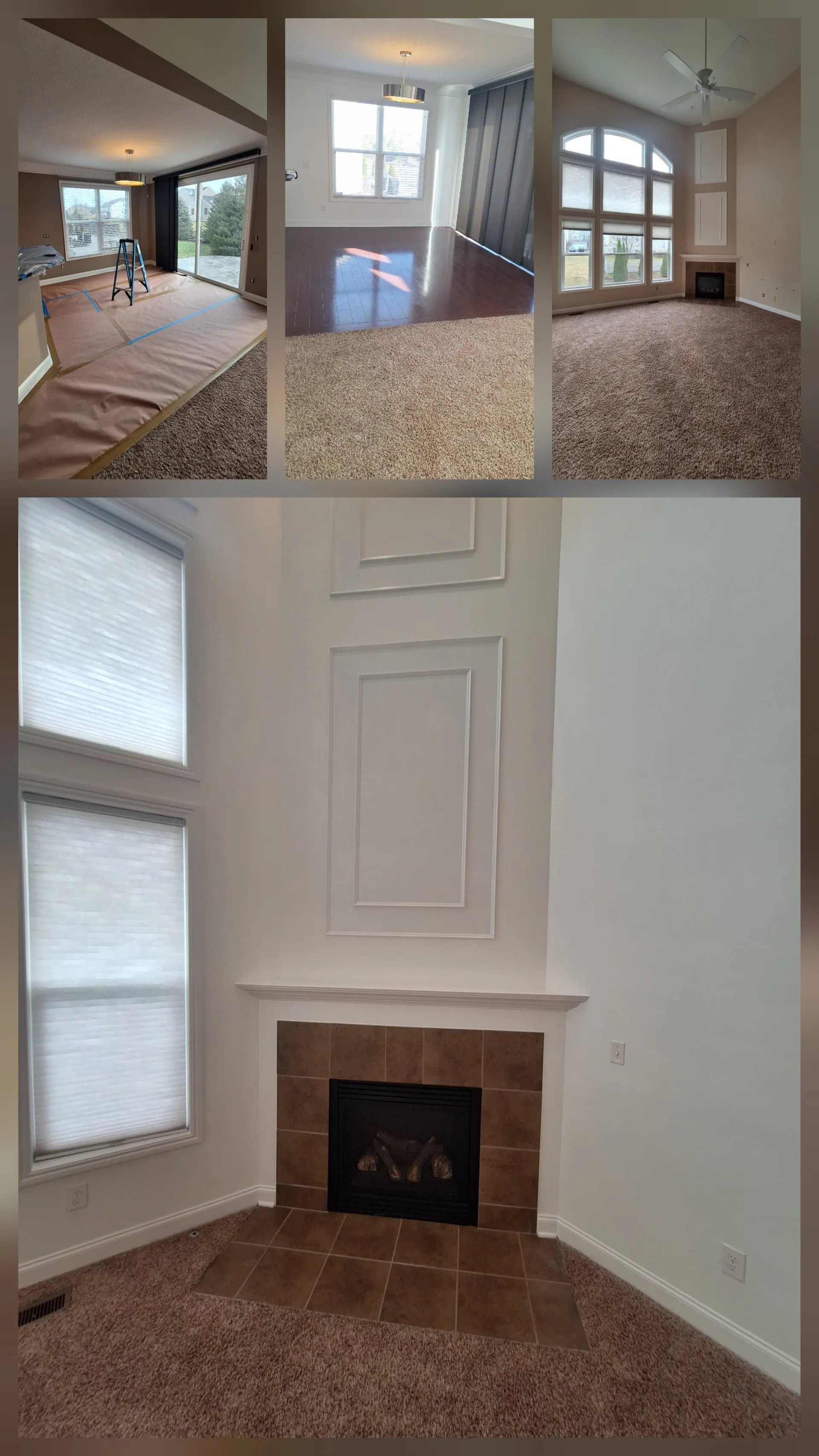 Fireplace area painting project collage