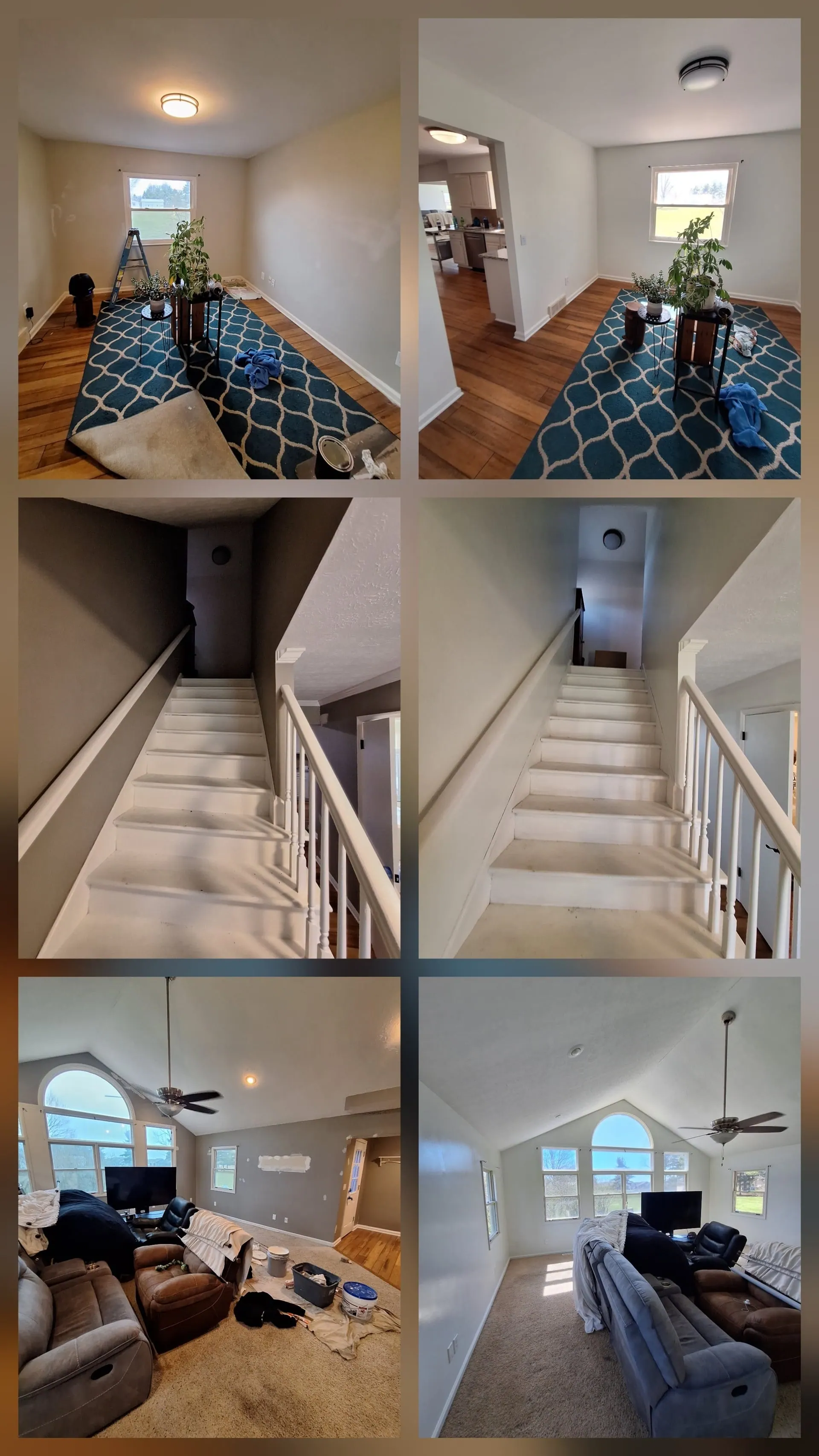 Kitchen painting project collage with before and after views