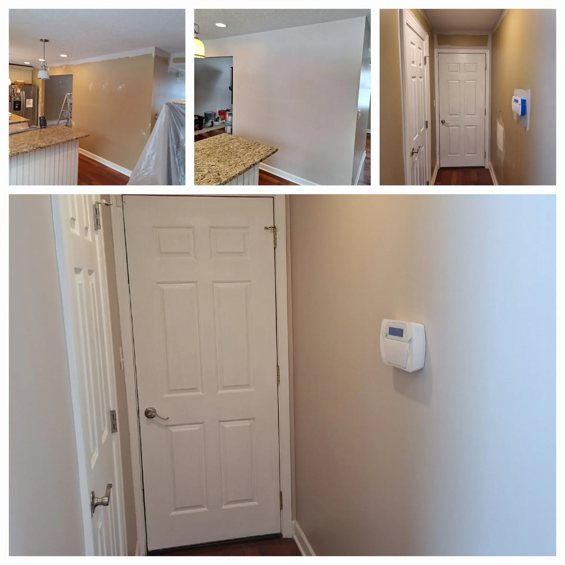 Kitchen, hallway and entry repaint collage in warm neutral