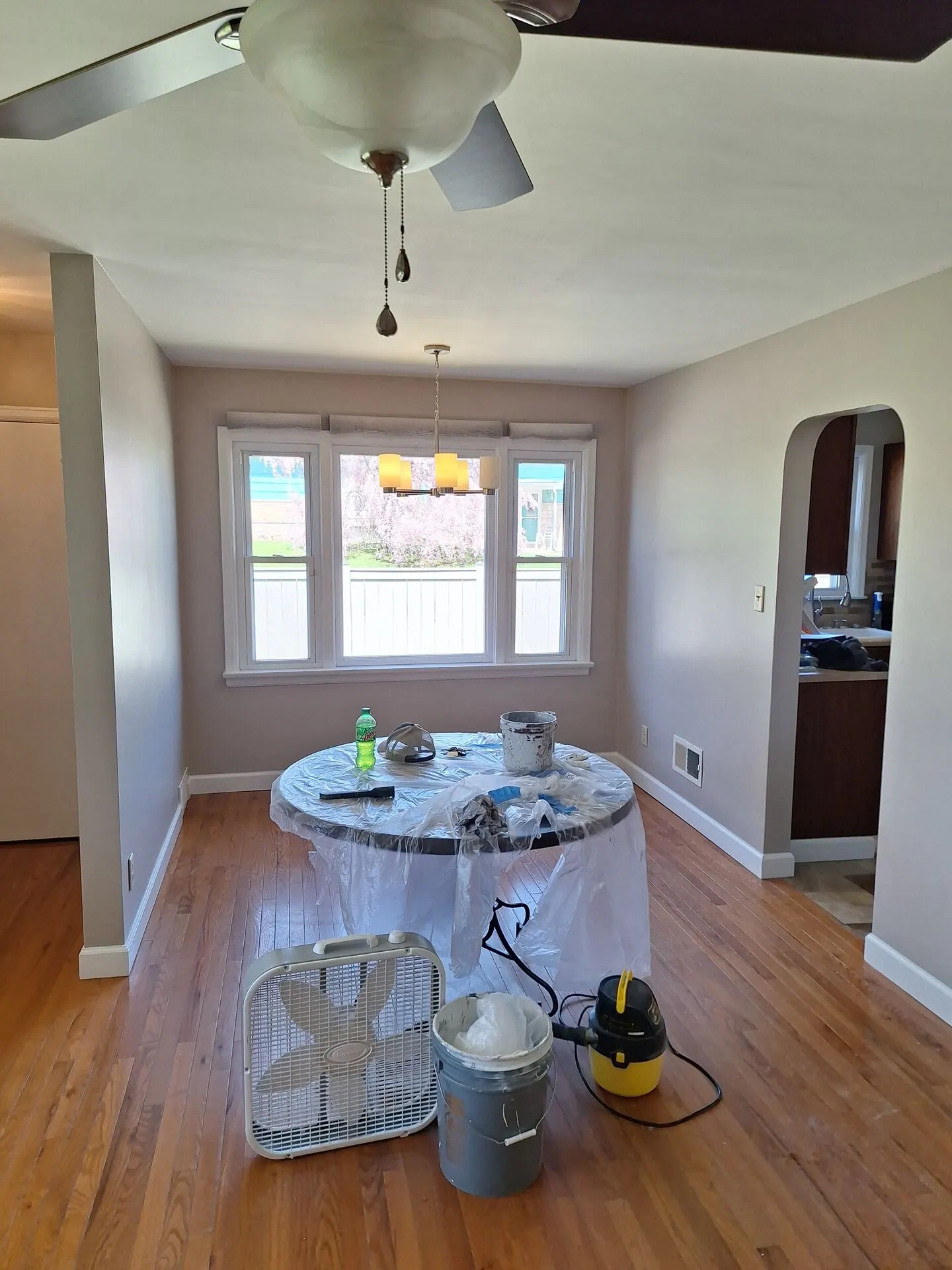 Dining room freshly painted soft gray
