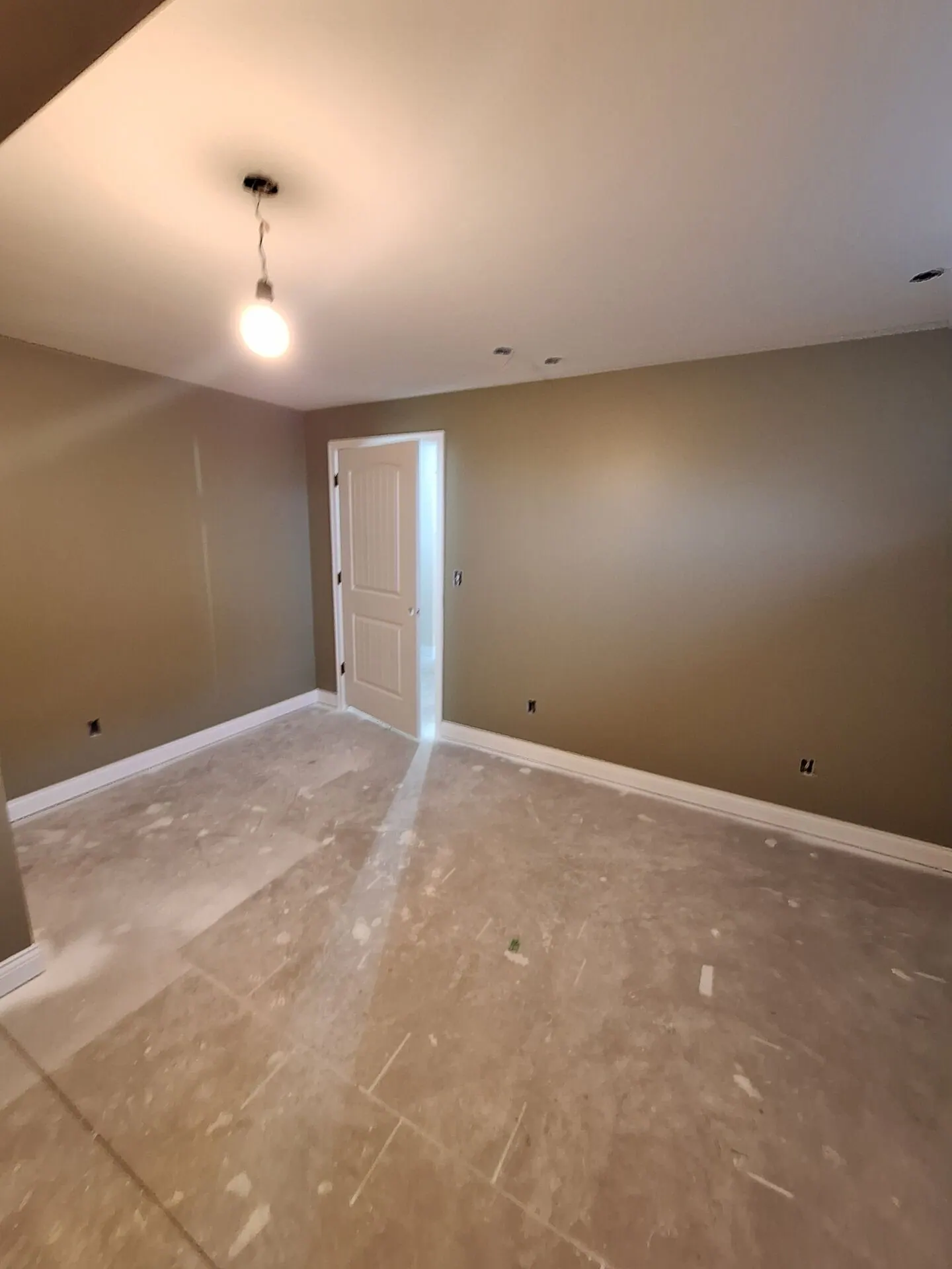 Basement room painted warm taupe