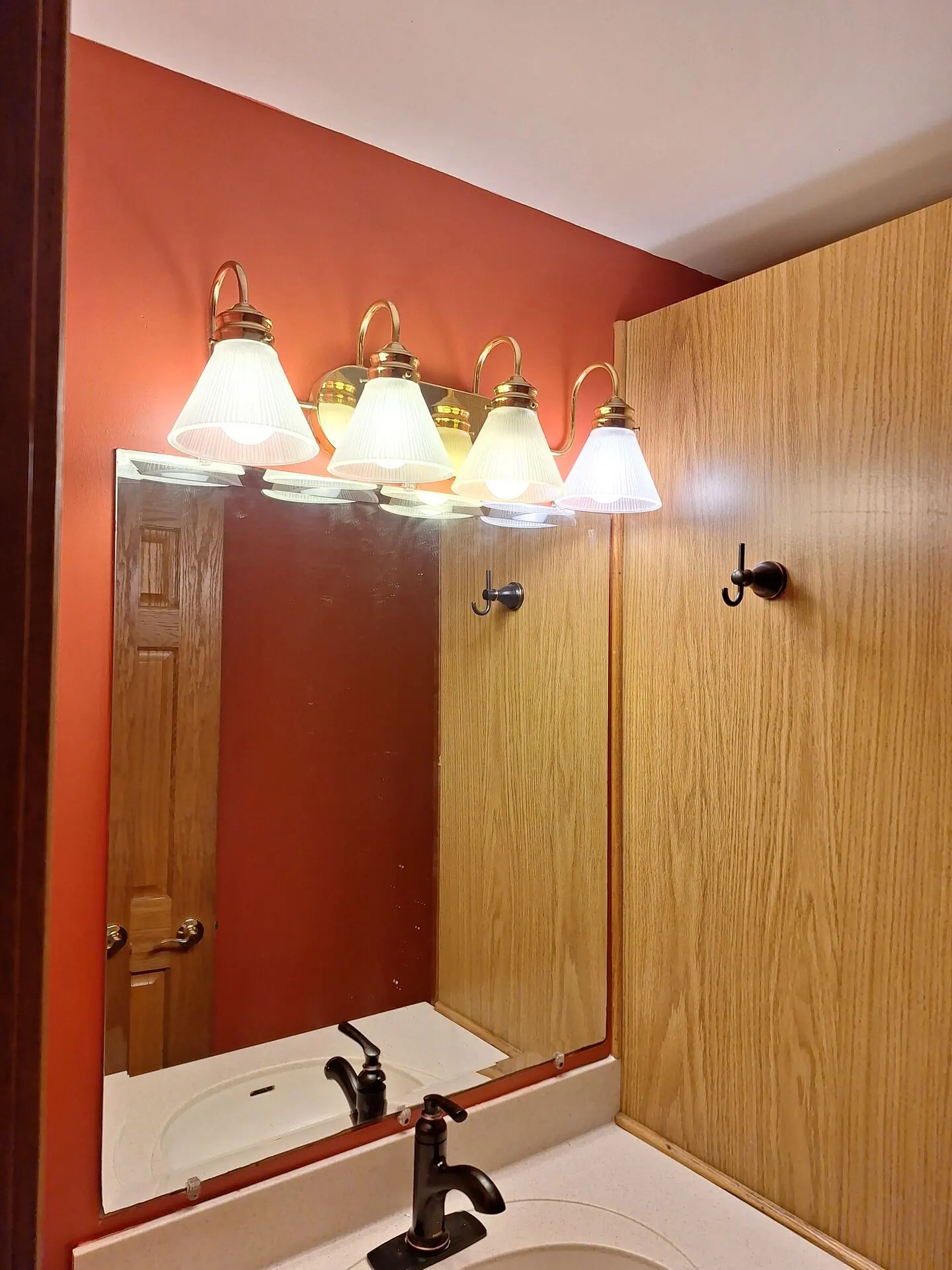 Bathroom vanity wall painted terracotta red