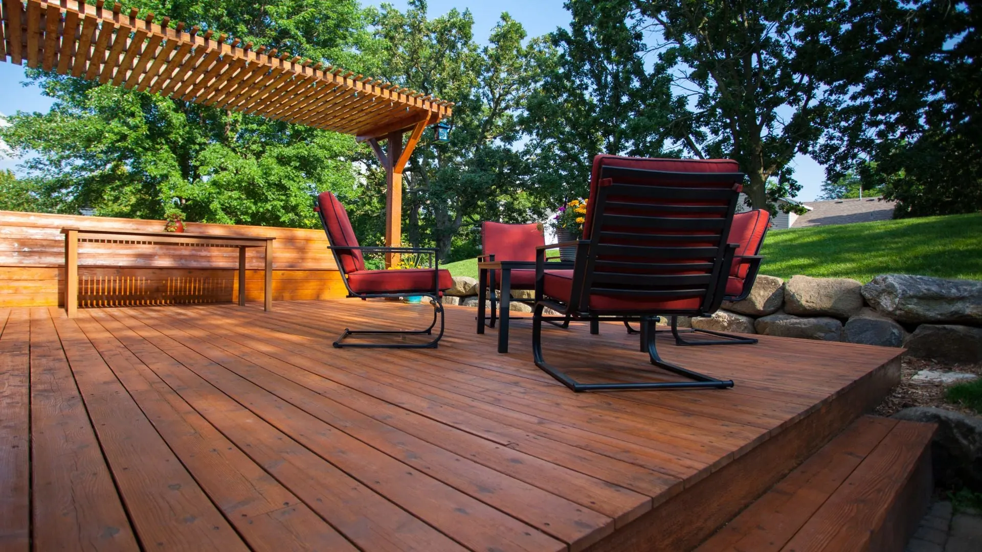 Stained deck with outdoor furniture